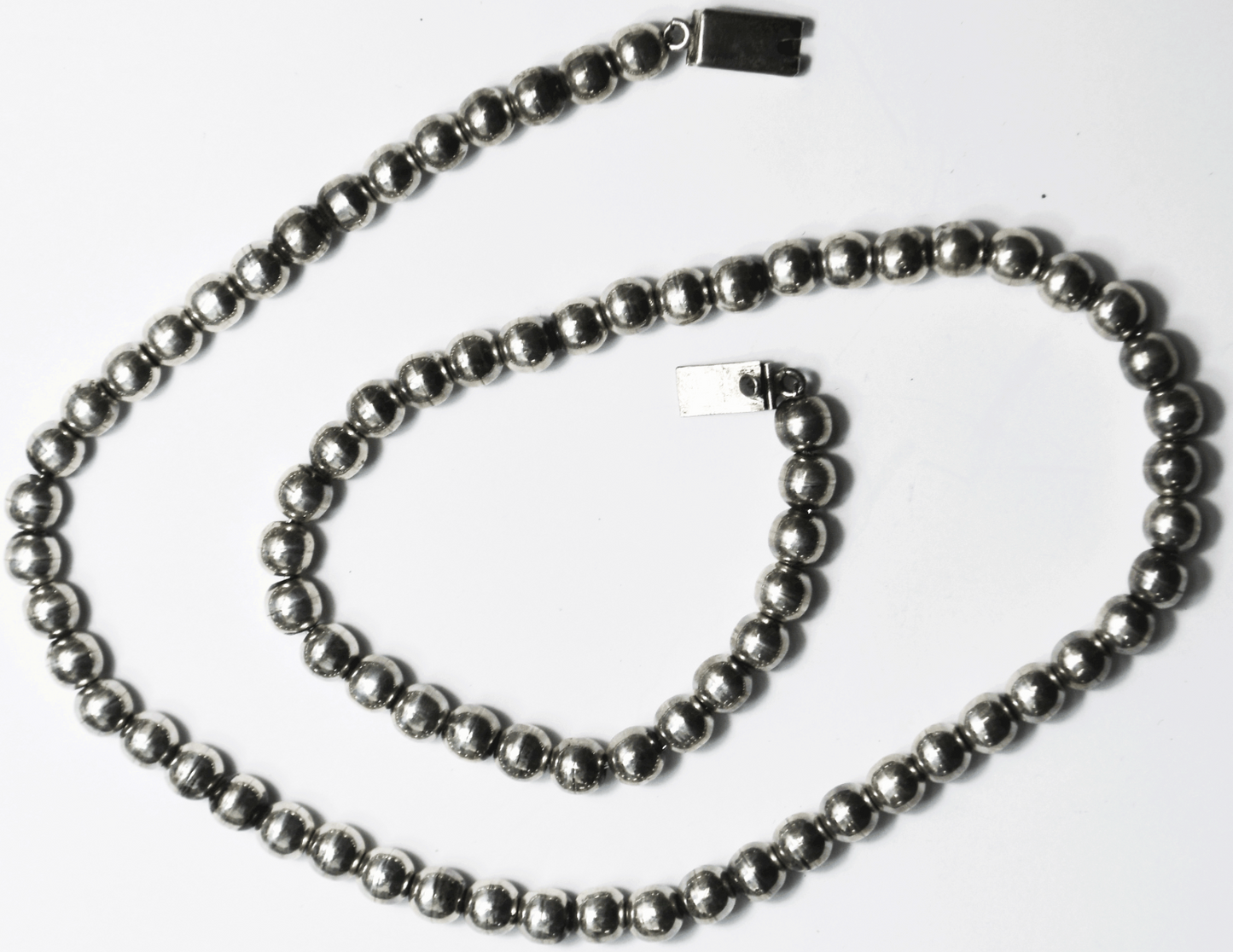 Sterling TD-29 Mexico Heavy 8mm Round Bead Necklace 24-1/2"  76g