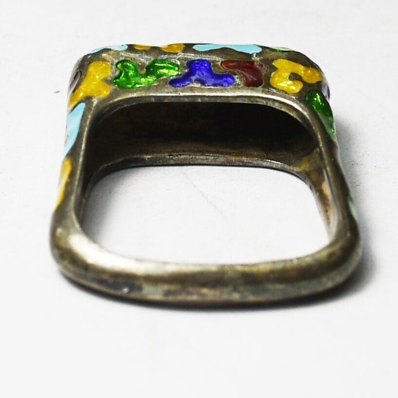Sterling Silver Colorful Enamel Square Ring 7mm Size 6