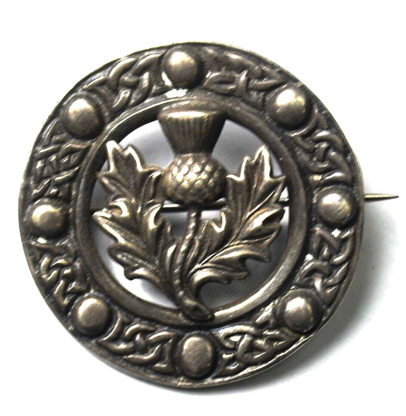 Sterling Robert Allison Glasgow Scottish Thistle Round Brooch Pin 35mm