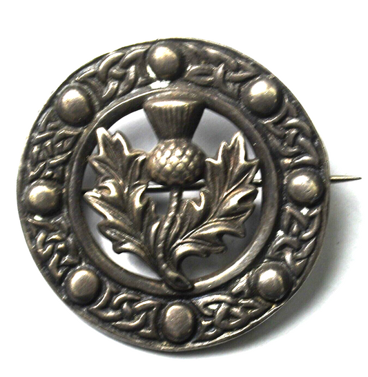 Sterling Robert Allison Glasgow Scottish Thistle Round Brooch Pin 35mm