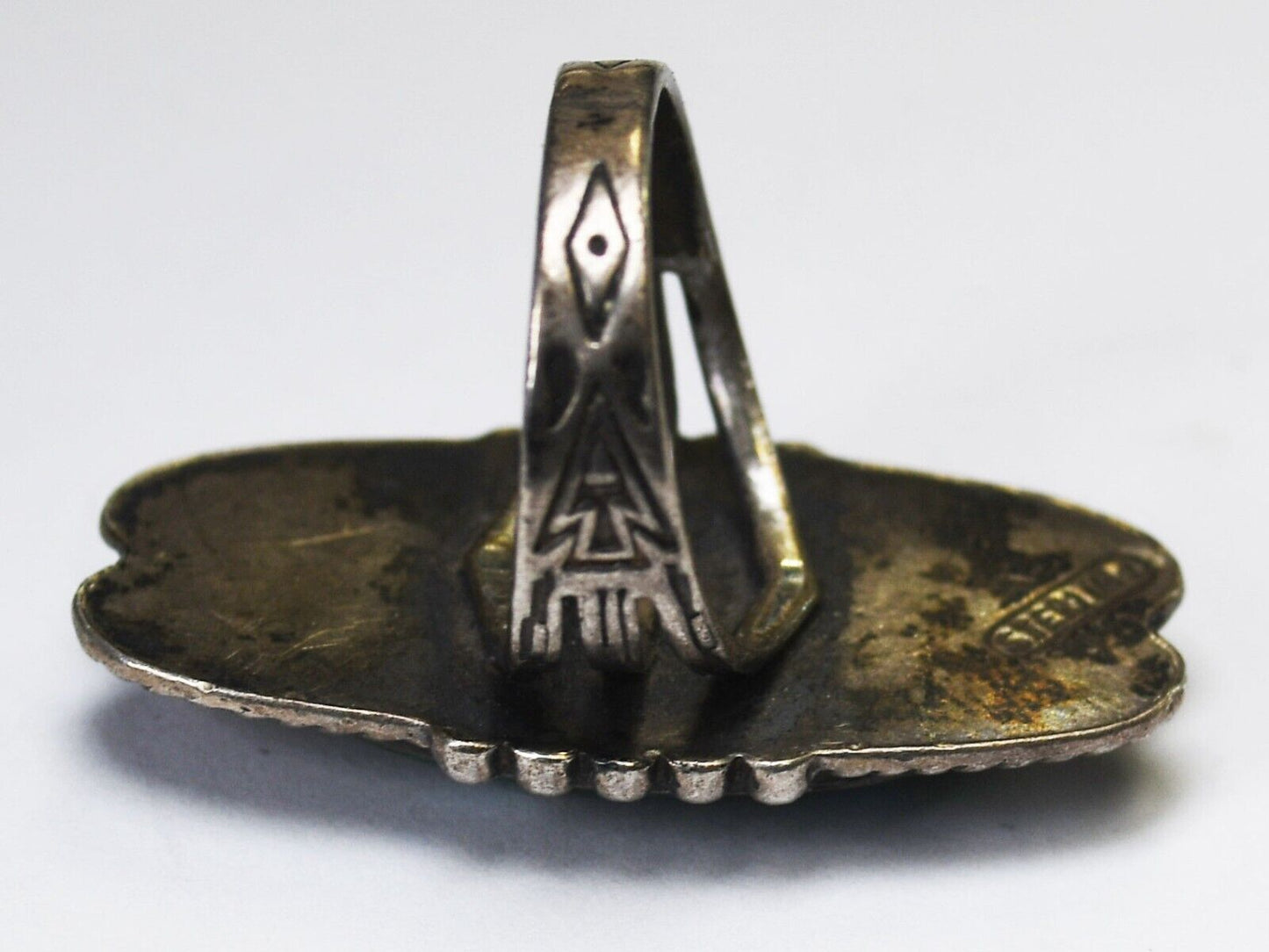 Sterling Silver Antique Green Blue Turquoise Arrows Ring 36mm Size 6.25