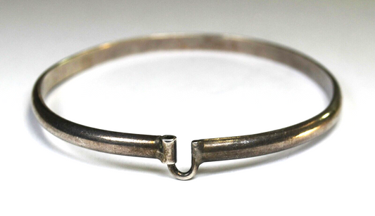 Sterling Silver Oval Hook Bangle Bracelet 4mm 7-1/4" Wrist