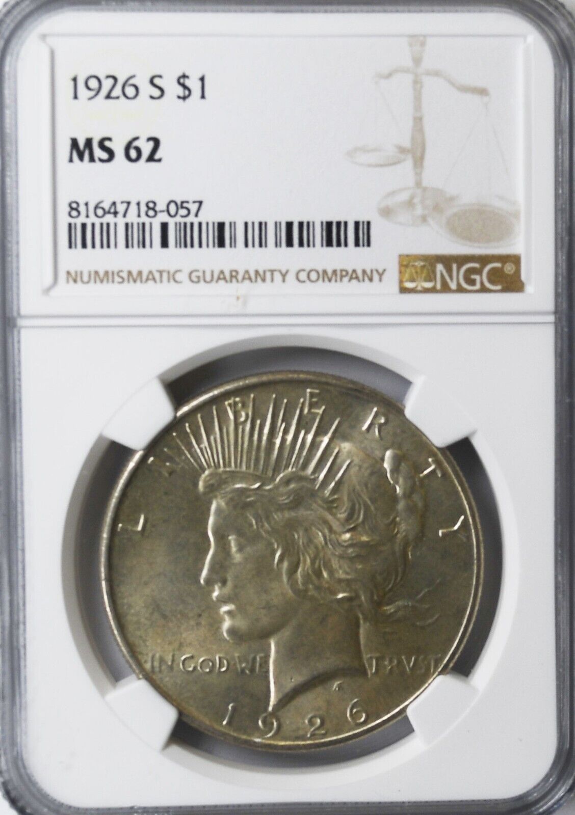 1926 S $1 Peace Silver One Dollar US NGC MS62 San Francisco