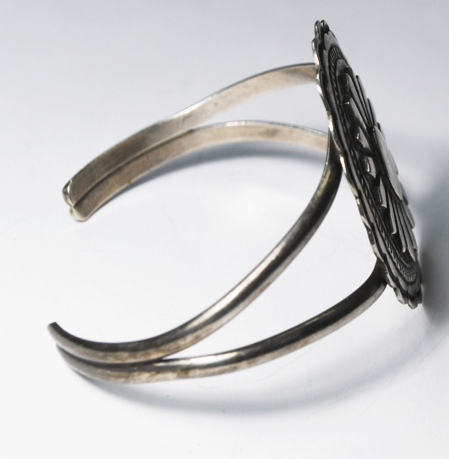 Antique Sterling Signed R Concho Oval Cuff Bracelet 41mm 6-3/4" Wrist