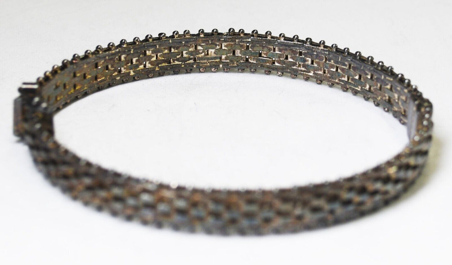 Sterling Diamond Cut Basket Weave Hinged Oval Bangle Bracelet 9mm
