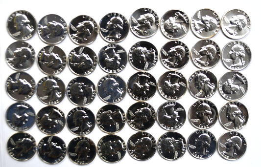40pc Roll of 1962 25c Washington Silver Quarter Dollar Proof Coins
