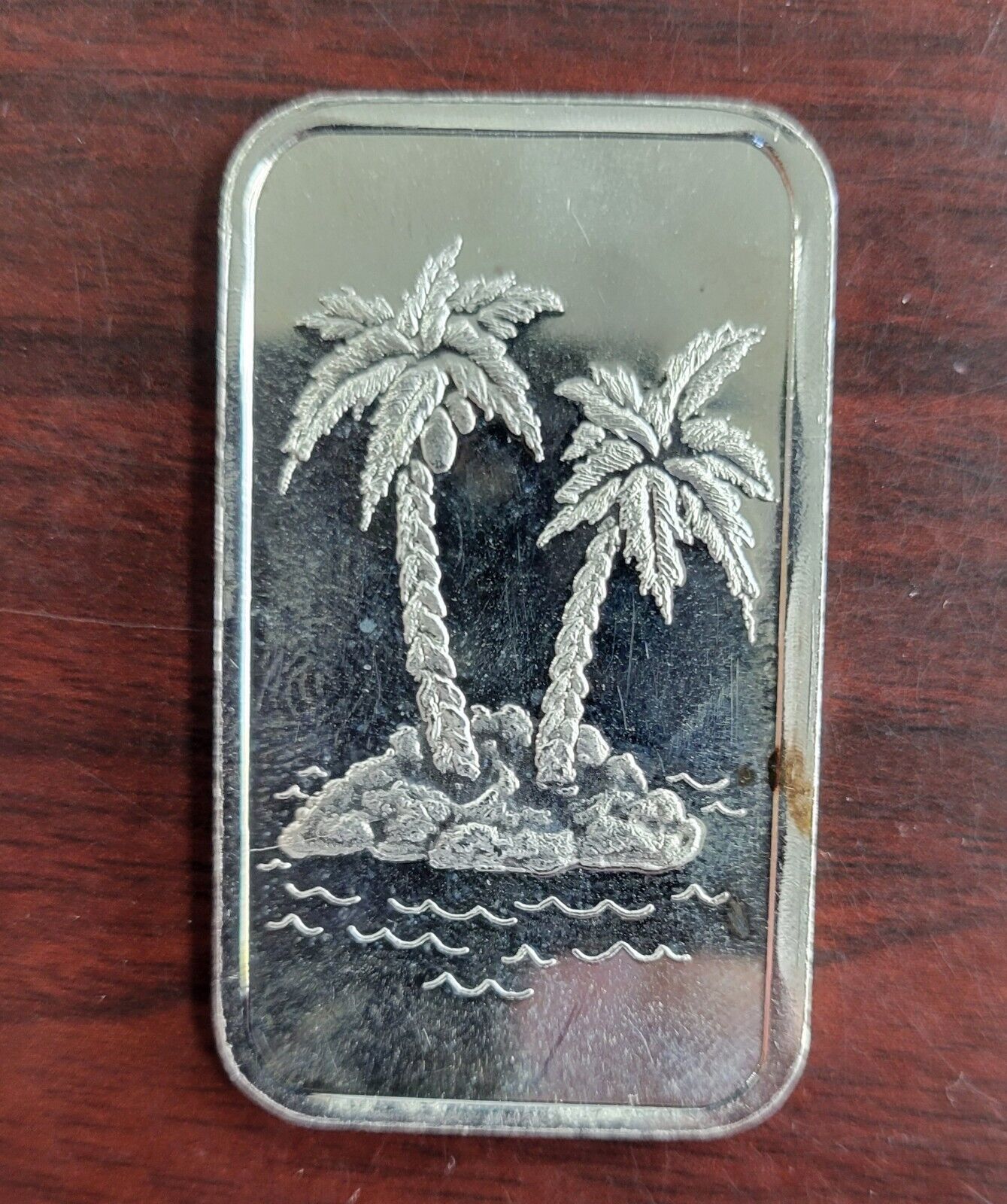 Vintage Paradise Mint Palm Trees Island  Ingot Bar 1oz .999 Fine Silver