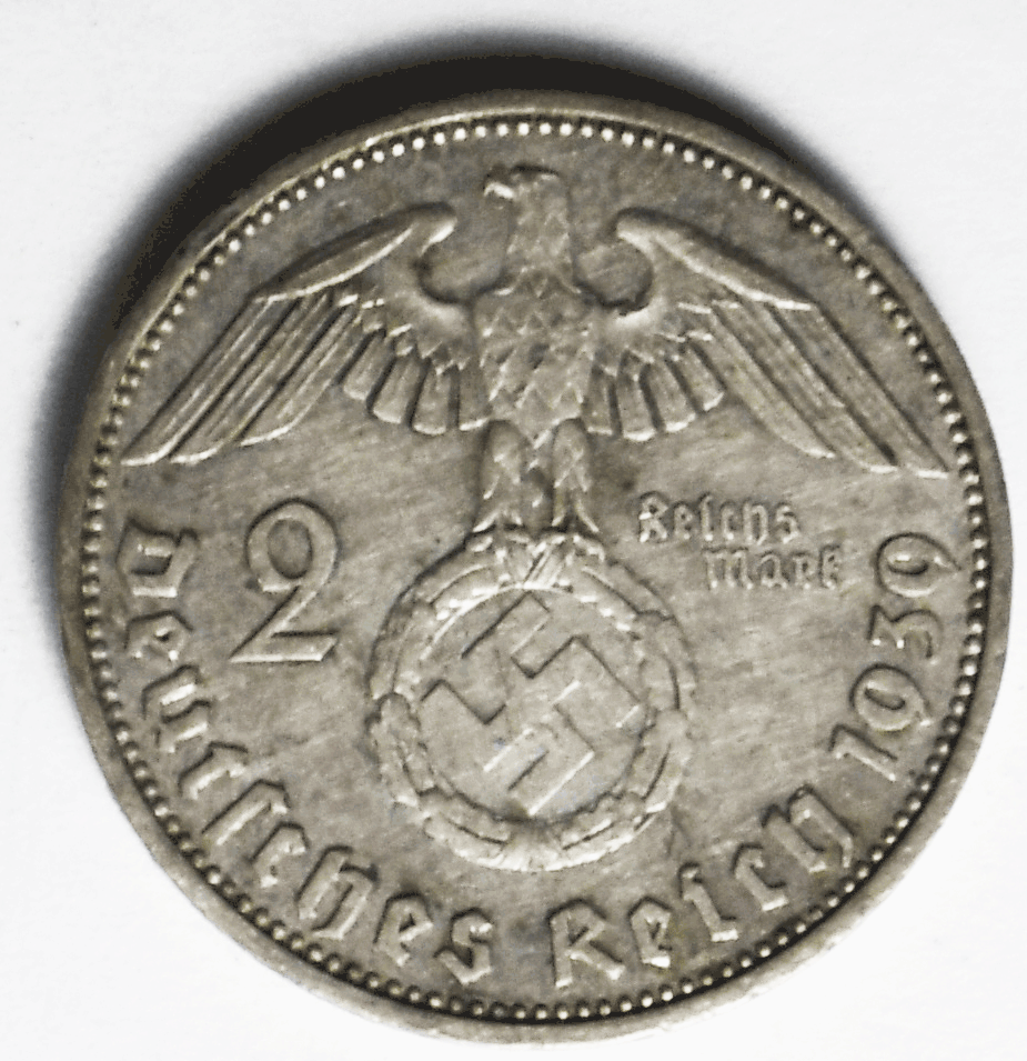 1939 A Germany Third Reich 2 Reichsmark KM# 93 Silver Coin