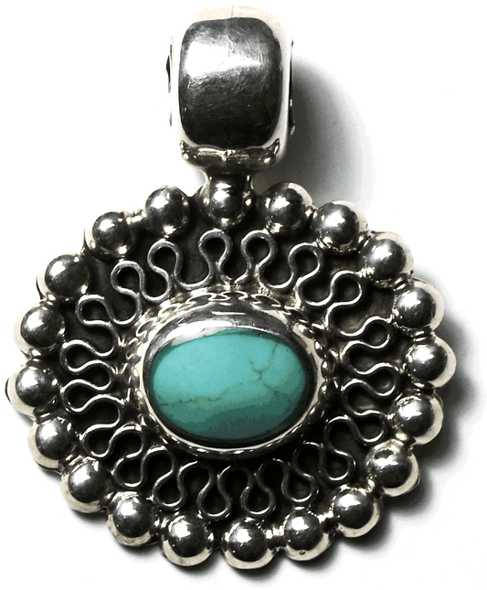 Sterling Silver Sun Rays Flower Dyed Howlite Turquoise Pendant 40mm x 32mm