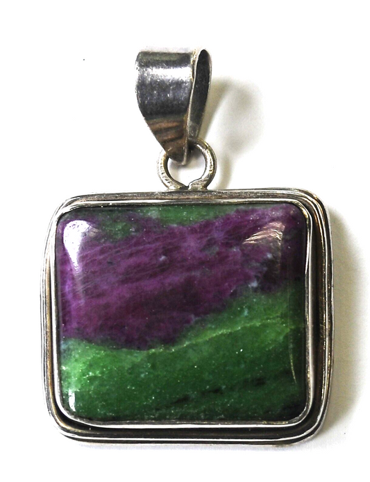 Sterling Silver Ruby in Zoisite Rectangle Purple Green Pendant 42mm x 29mm