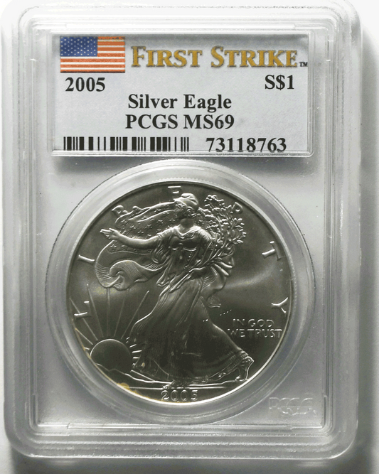 2005 American Silver Eagle $1 PCGS MS69 Brown Label FS Fine Silver 1oz.