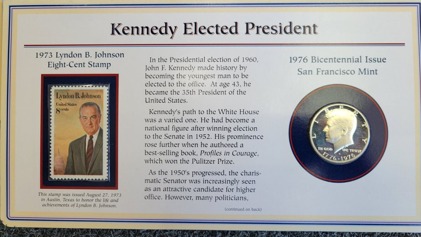 17pc. Set Of Kennedy & Franklin Half Dollar Coin & Stamp Carded Collection