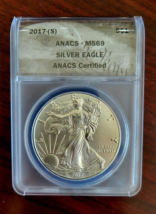 2017 (S) $1 American Silver Eagle ANACS MS69 Silver Dollar .999 Fine Silver 1oz.