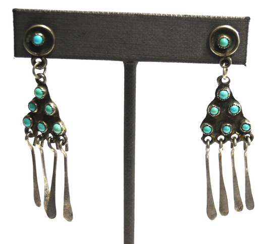 Sterling Triangle Turquoise Cluster Dangle Chandelier Earrings 56mm x 15mm