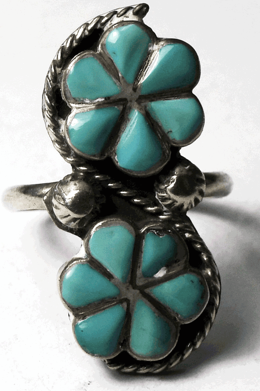 Sterling Silver Turquoise Cluster Petit Point Ring 27mm Size 5-3/4