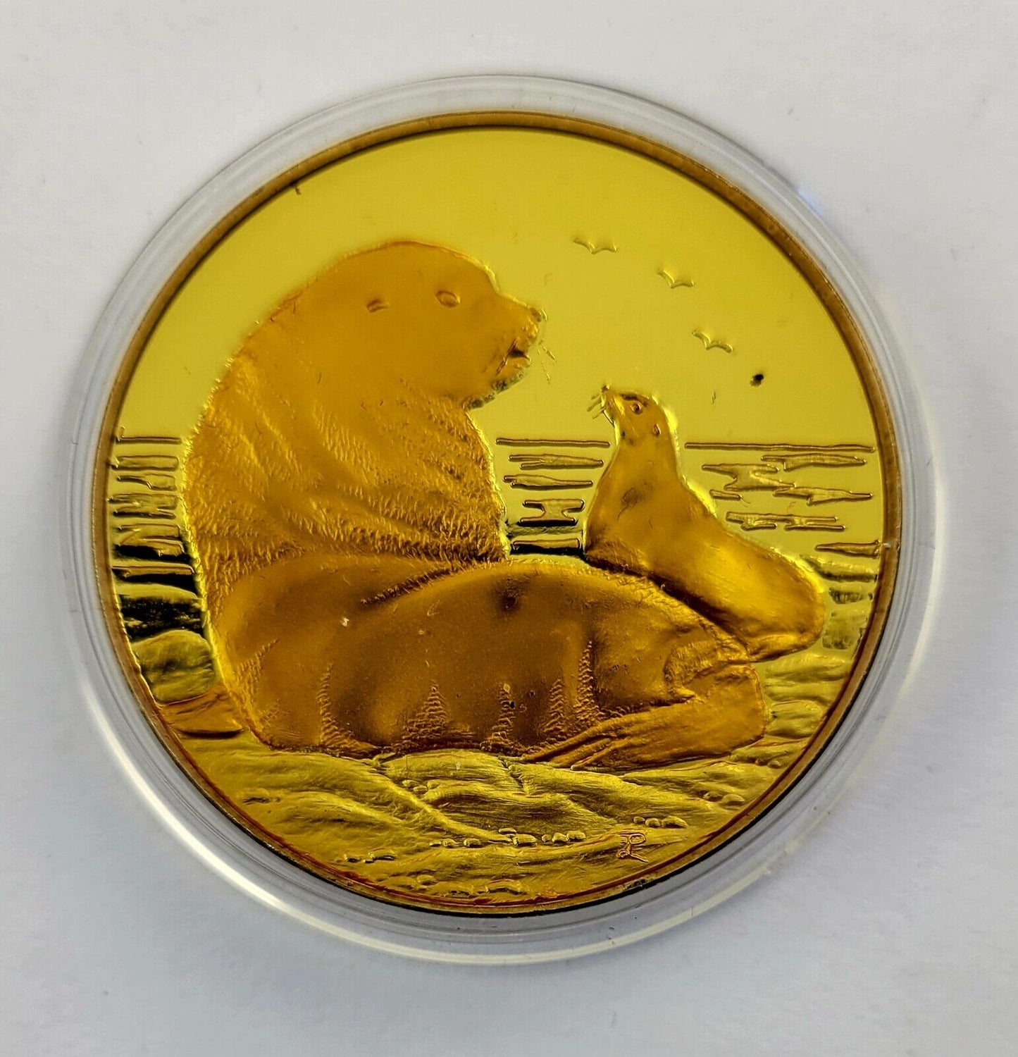 Enameled Steller Sea Lion 1oz .999 Fine Silver Round Art Medal Alaska Mint