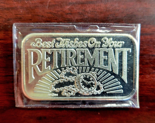 Best Wishes On Your Retirement .999 Fine Silver 1oz. Art Bar Crown Mint