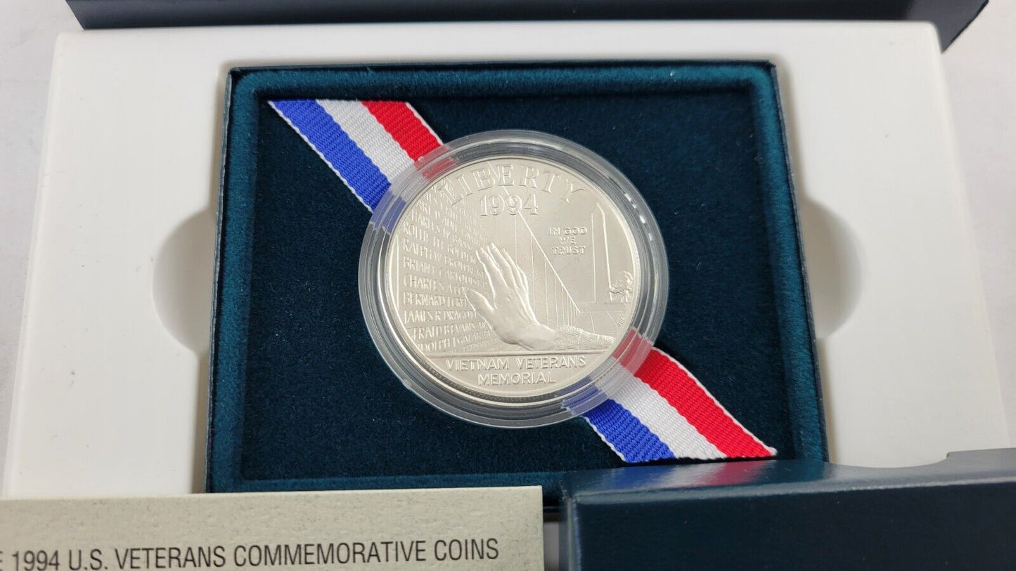 1994 W Vietnam Veterans Memorial BU Commemorative Silver Dollar US Coin Boxed