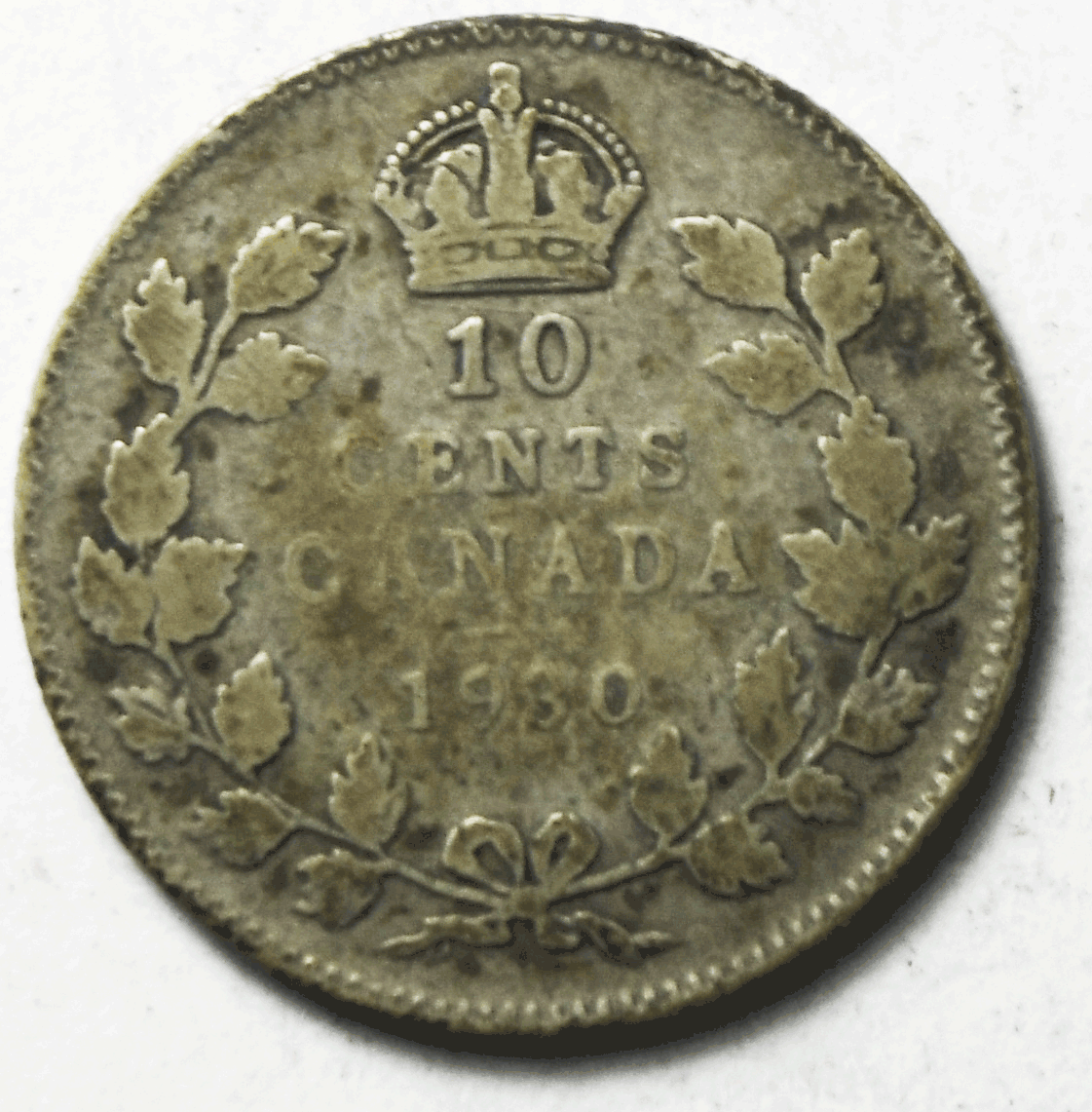 1930 Canada 10c Ten Cents Silver Coin Dime KM# 23a