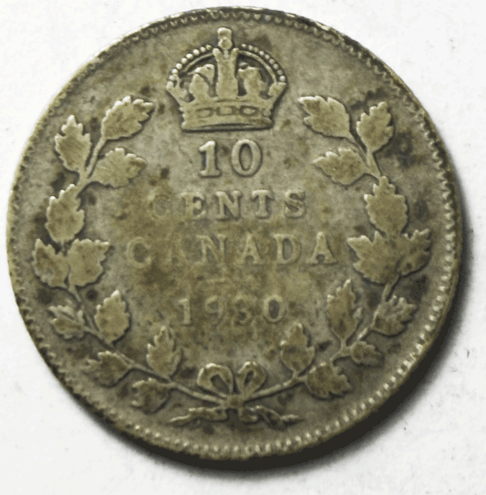 1930 Canada 10c Ten Cents Silver Coin Dime KM# 23a