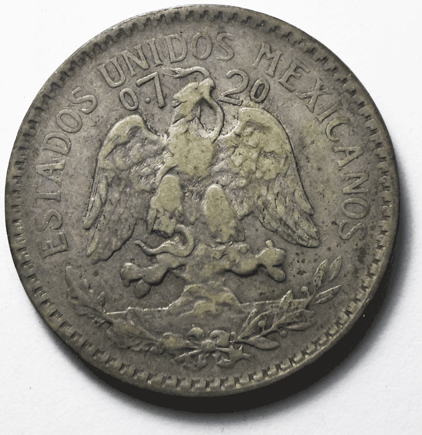 1925 Mexico Estados Unidos Mexicanos Fifty Centavos 50c Silver Coin KM#447