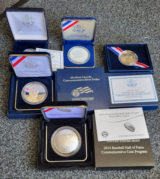 US Mint 1987, 14, 08, 99, 09 Commemoratives Susan, Lincoln, Eagle, Baseball Coin