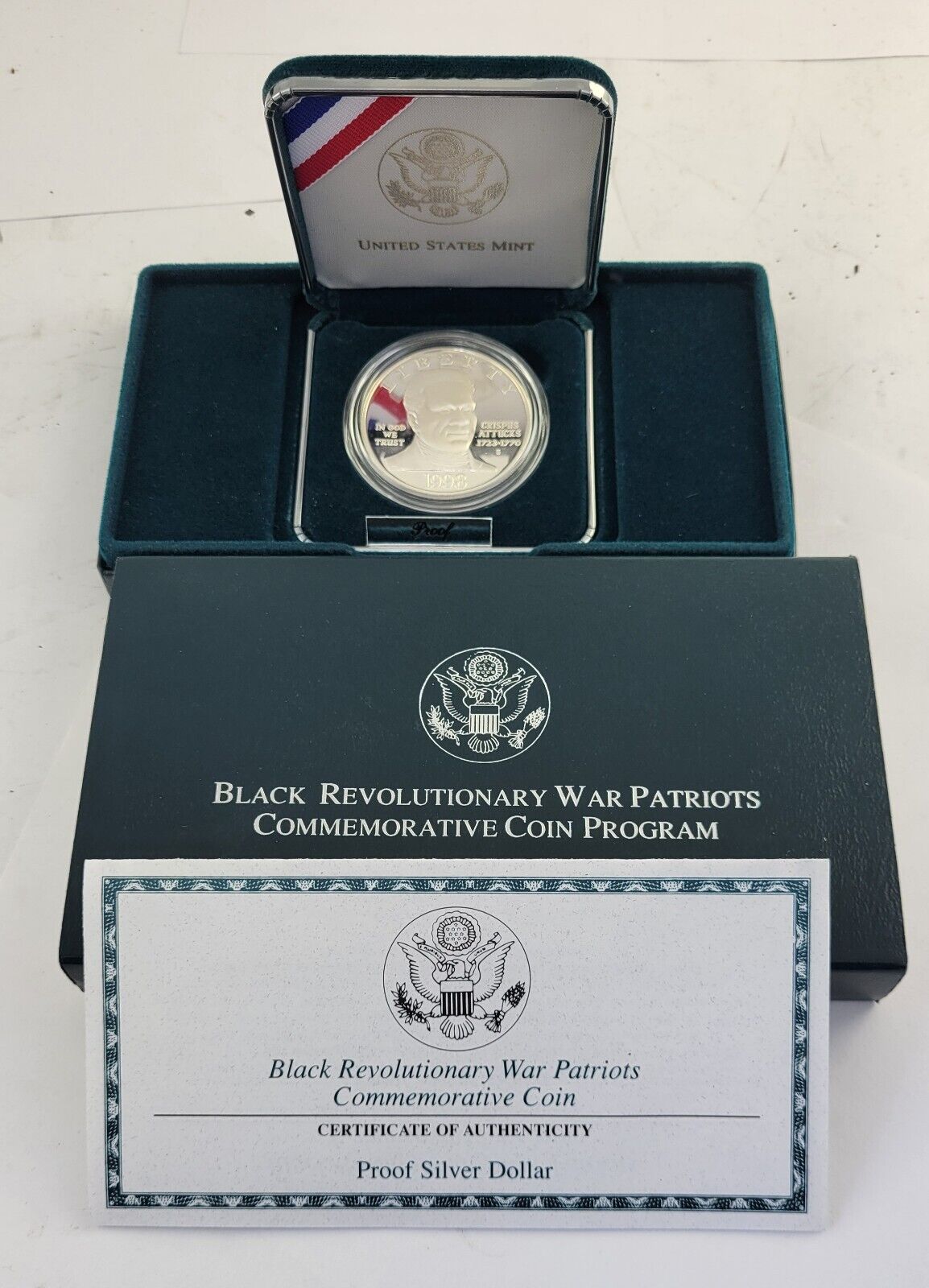 1998 S Black Revolutionary War Patriots Commemorative Silver Dollar Proof Coin