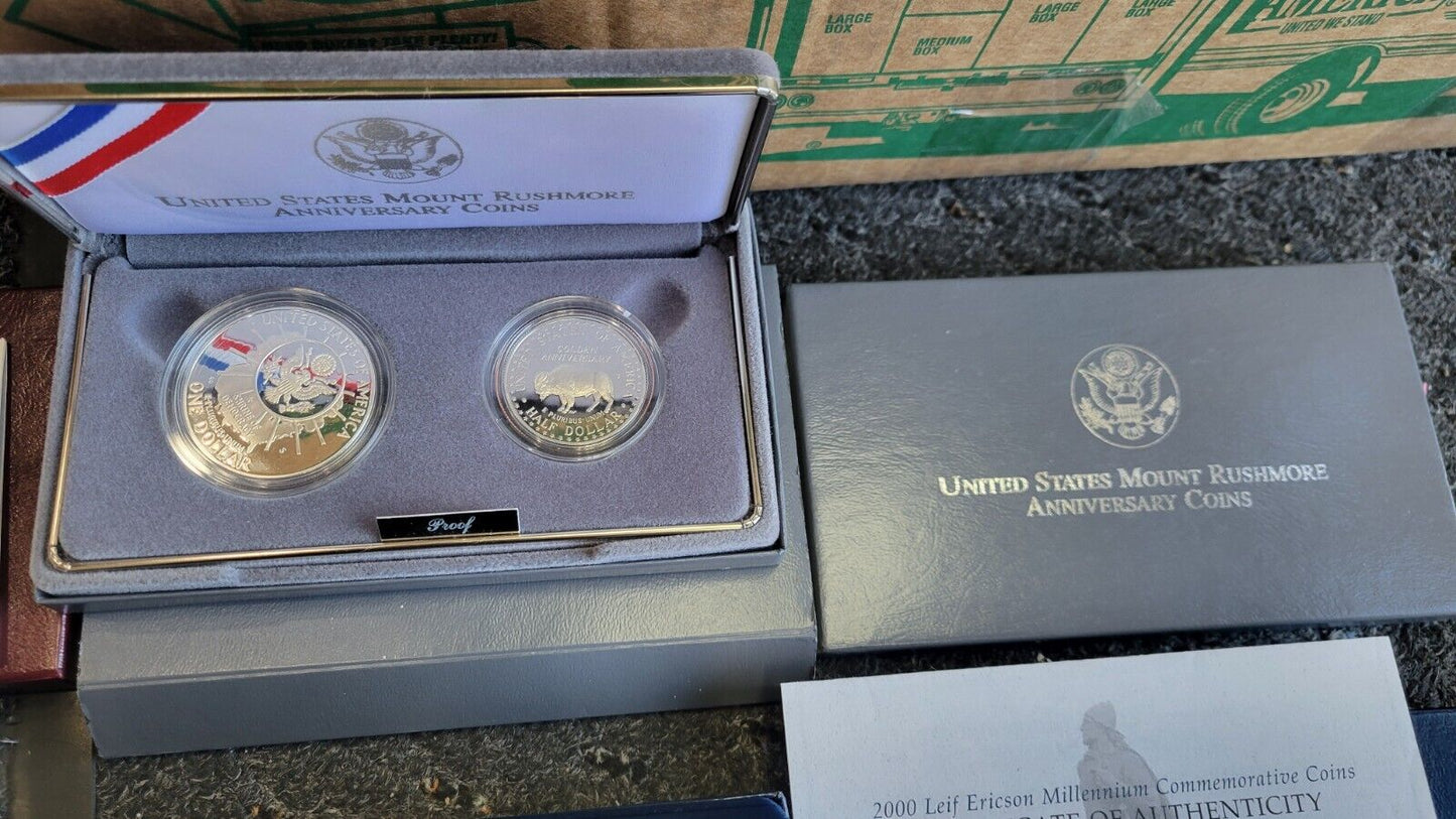 6 Commemorative US MINT Boxed Leif, Ellis, Capitol, Olympic, WWII 50TH, Rushmore