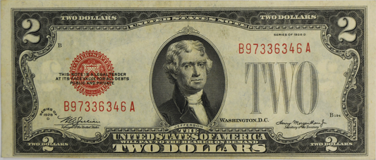 1928 D $2 Two Dollars Legal Tender Red Seal Note Mule B97336346A