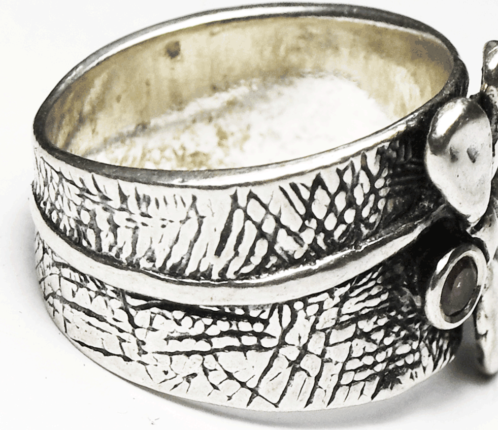 Or Paz Sterling Silver Red Rhodolite Dragonfly Ring 18mm Size 8-1/2