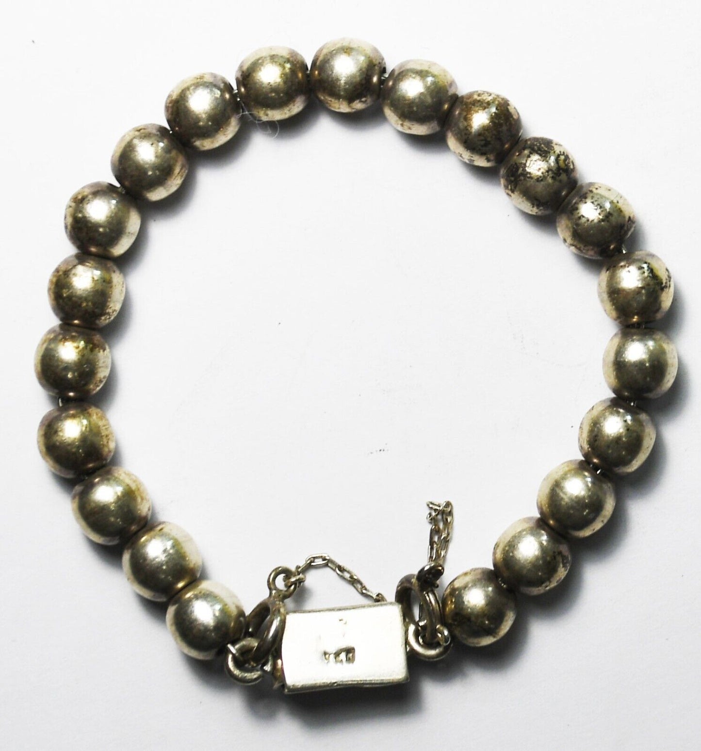 Sterling Silver Beaded Safety Chain Bracelet 8mm 8"  25g