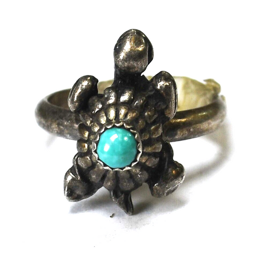 Sterling Silver Turtle Turquoise Dot Ring 19mm Size 7