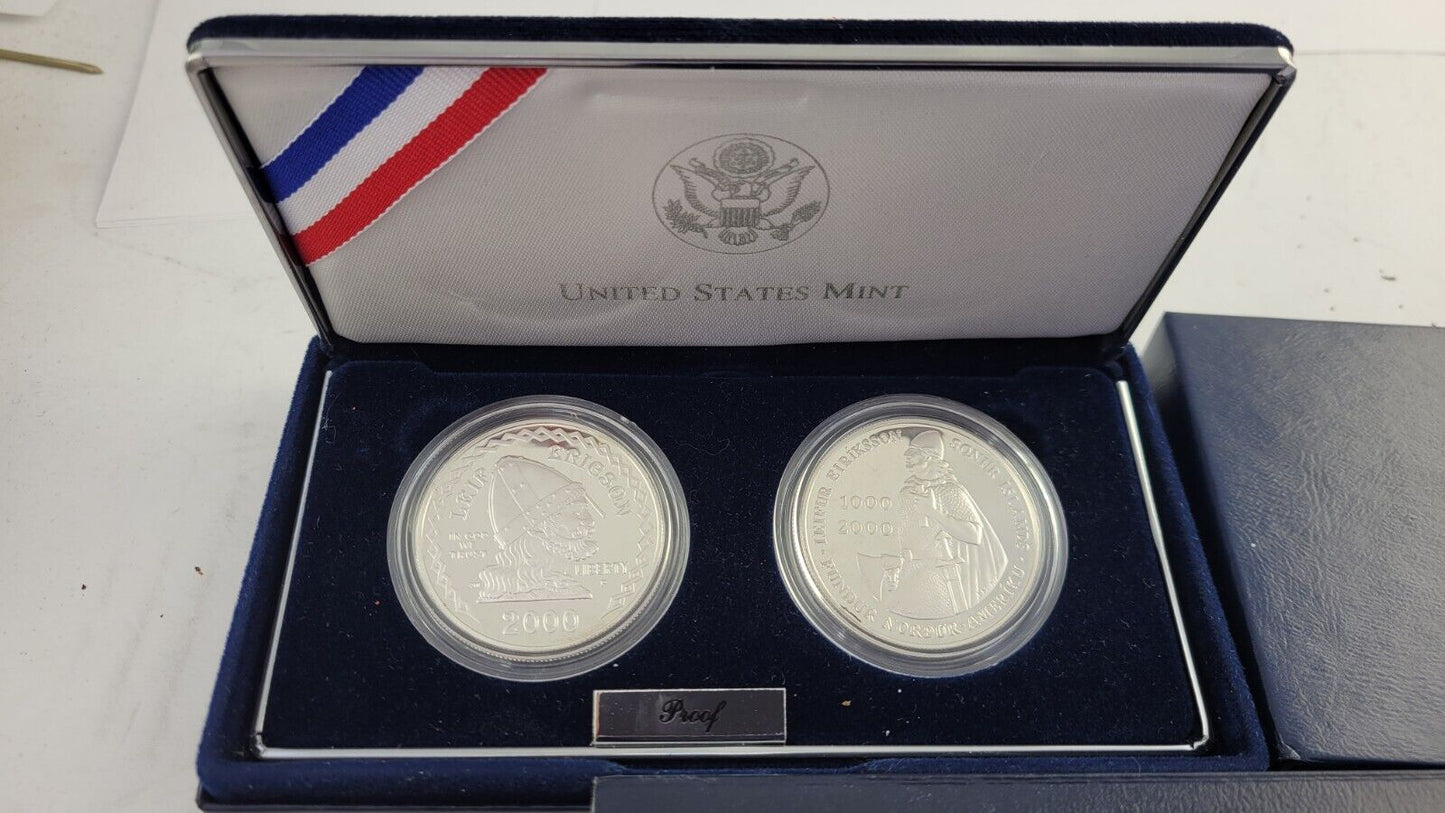 2000 Leif Ericson Millennium Commemorative Two Coin Proof Silver Set