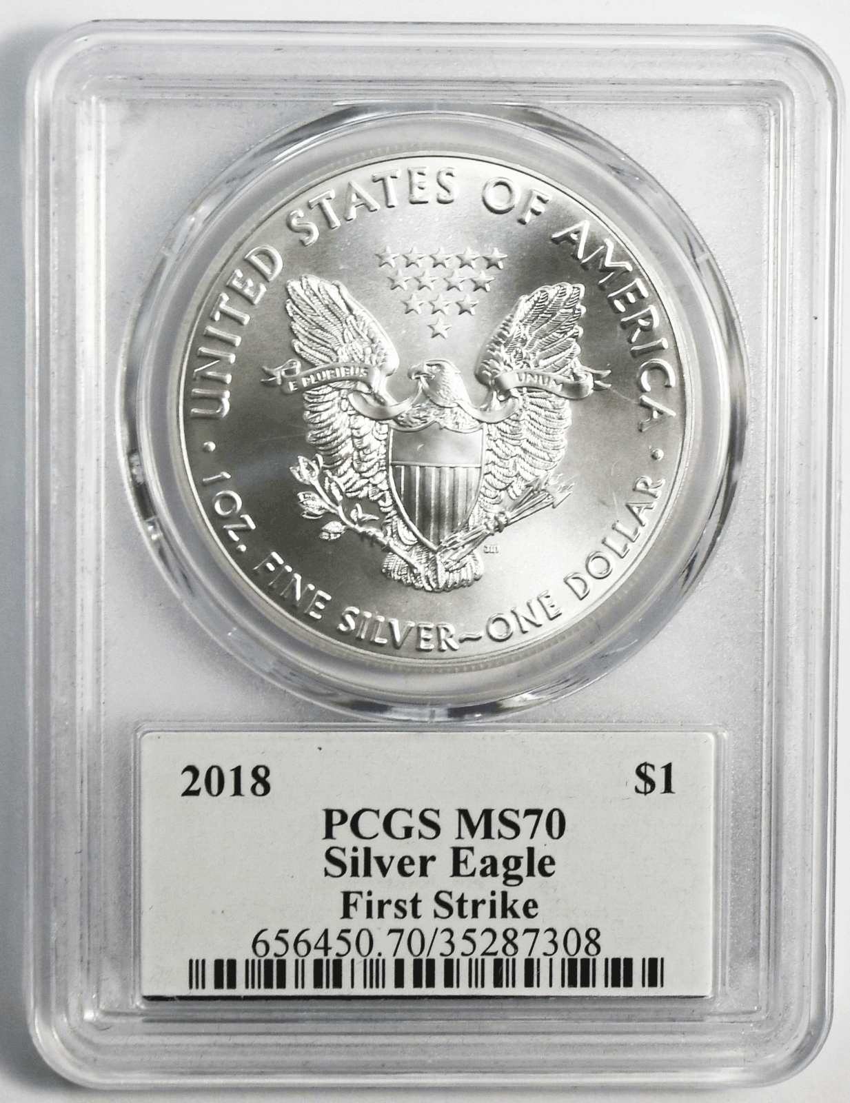 2018 $1 American Silver Eagle 1oz Fine PCGS Liberty Coin Act Label MS70 FS