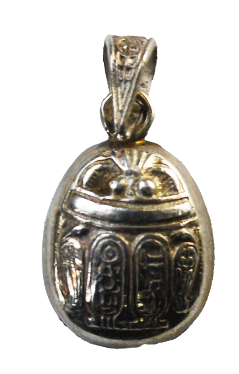 Sterling Silver Scarab Hieroglyphics Beetle Pendant 26mm x 13mm