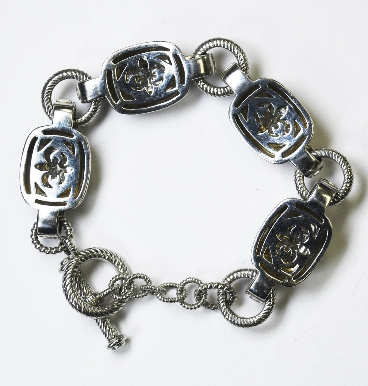Sterling Judith Ripka CZ Cluster Toggle Bracelet 15mm 8"
