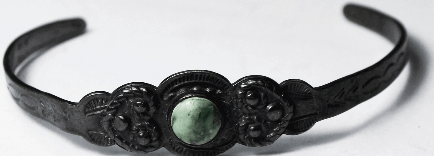 Sterling Silver Antique Small Child's Turquoise Cuff 10mm Bracelet 5" Wrist