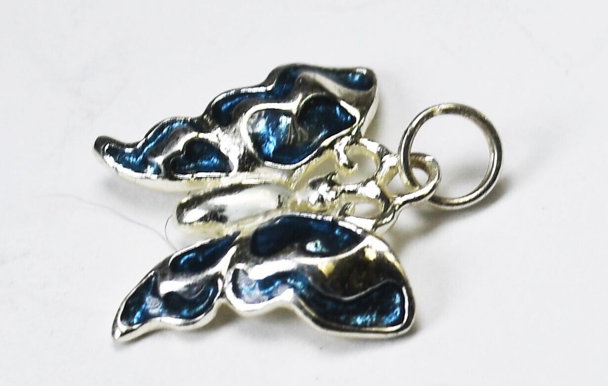 Sterling Silver Jez Blue Enamel Butterfly Charm 16mm x 15mm