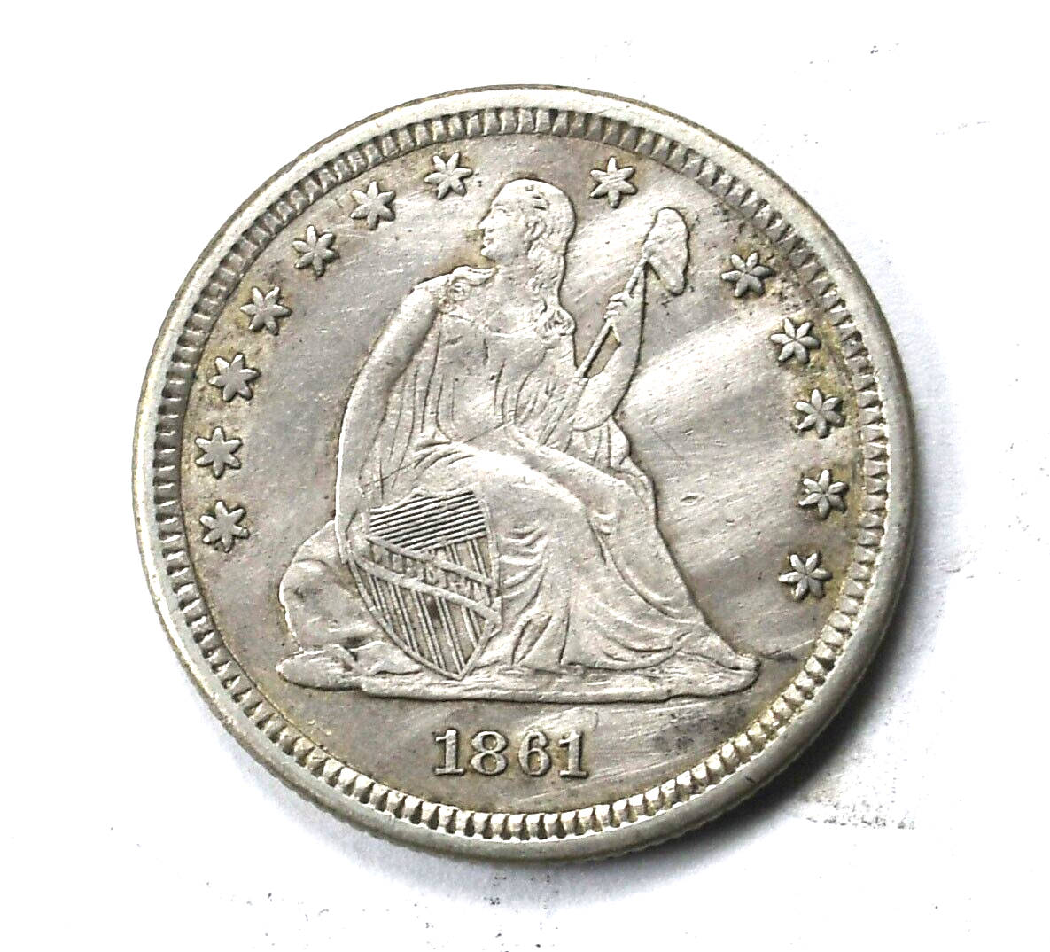 1861 25c Seated Liberty Silver Quarter Dollar Twenty Five Cents Philadelphia