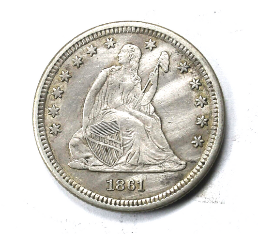 1861 25c Seated Liberty Silver Quarter Dollar Twenty Five Cents Philadelphia
