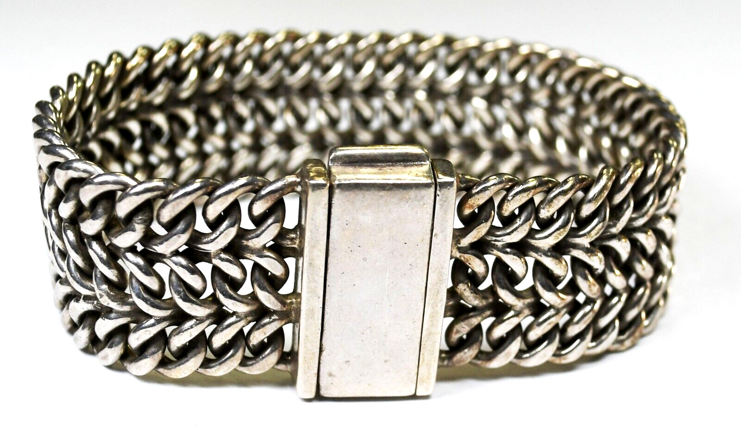 Sterling Silver Mexico Triple Curb 22mm Chain Bracelet 8"