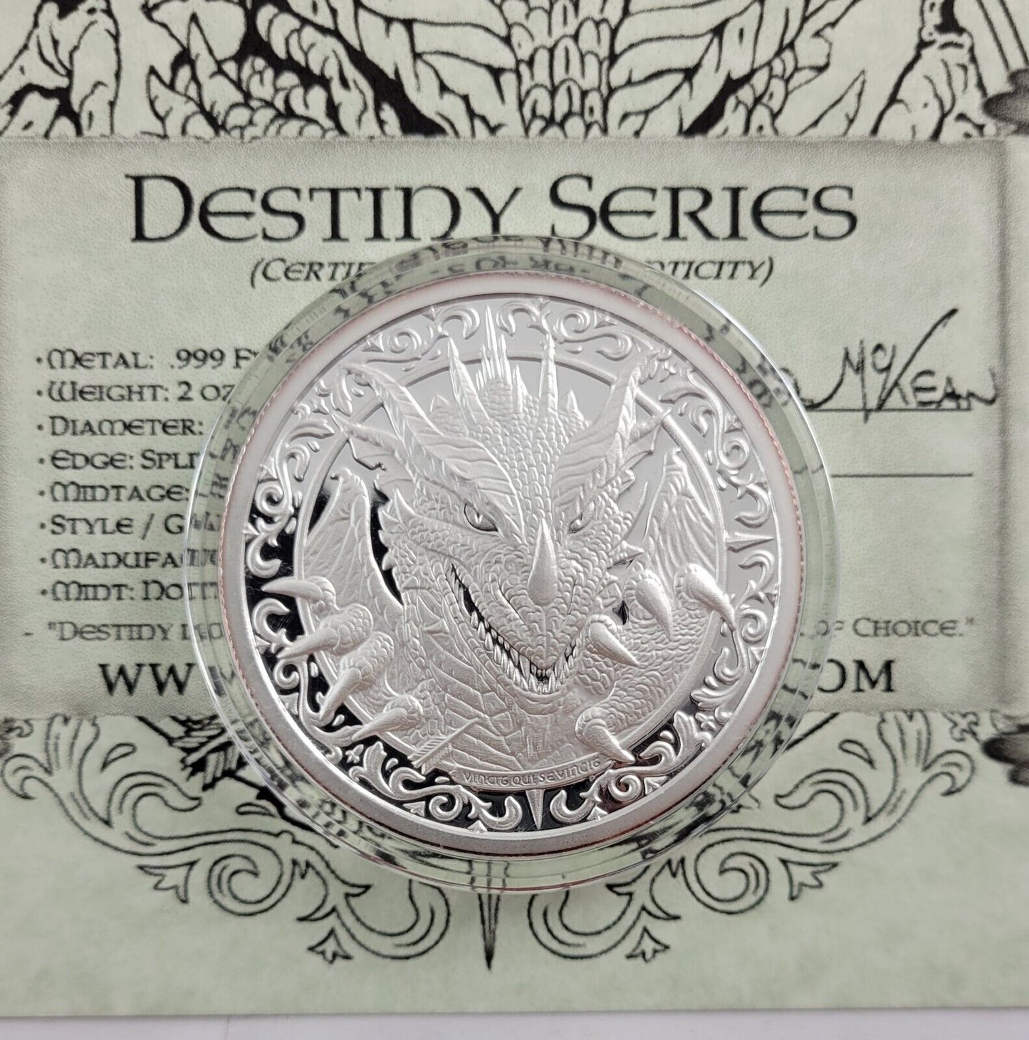 The Dragon 2oz. Destiny Series Proof Round w/COA .999 Fine Silver