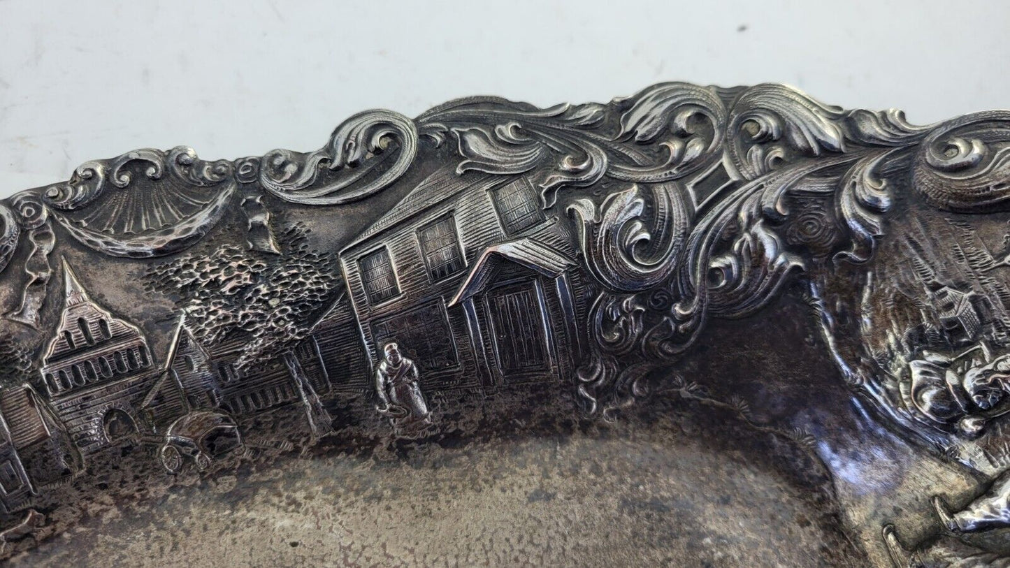 Barbour International Silver Co Quadruple Plate Dutch Scene Bread Tray 13.5"