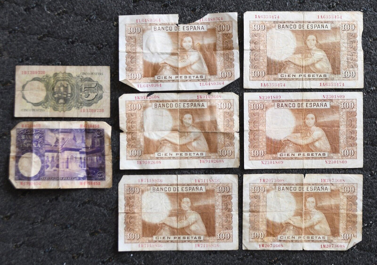 8 Spain 5 25 100 Pesetas Banknotes 1951-54