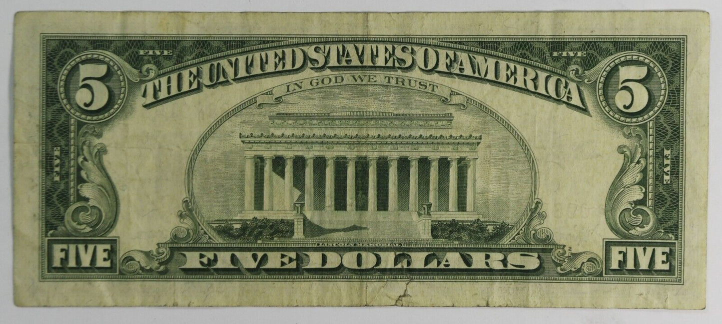 1963 $5 Five Dollars United States Legal Tender Note Red Seal Note *00880193A