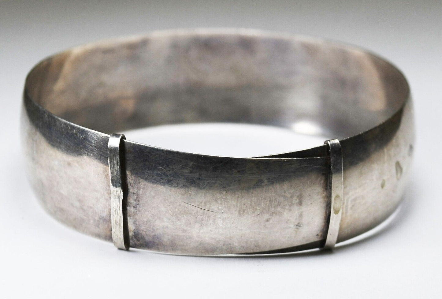 Sterling Mexico Aztec Pyramid Temple Etched Adjustable Bangle Bracelet 18mm