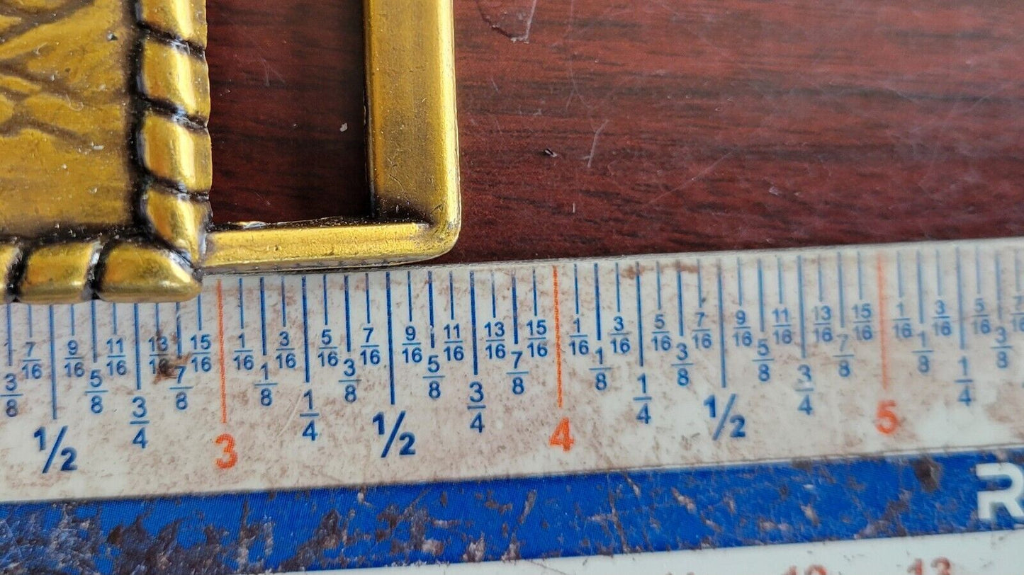 Brass American Eagle Spanned Wings & Mountains Belt Buckle and Key Chain Set