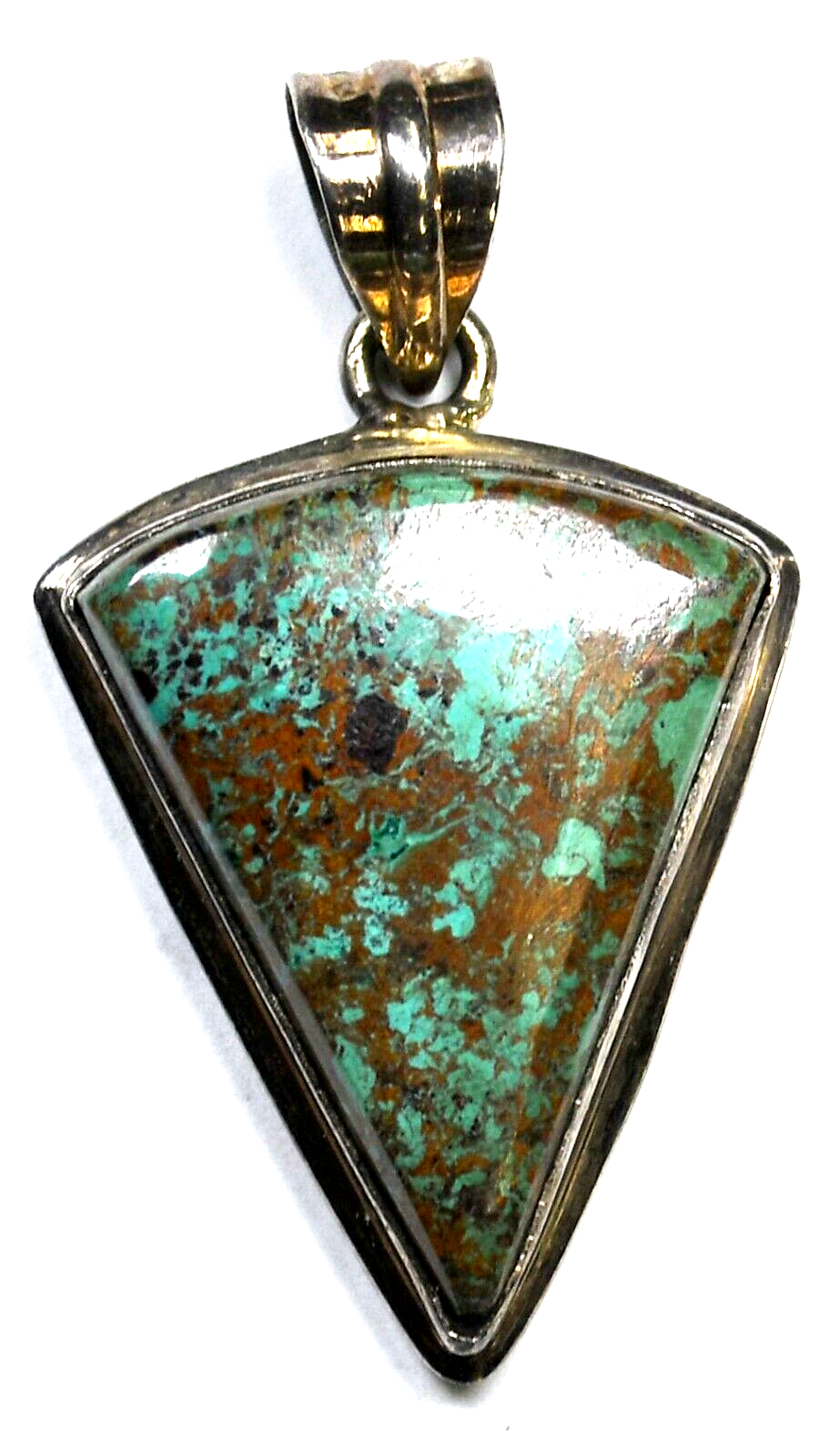 Sterling Silver Chrysocolla Triangular Sector Pendant 50mm x 28mm