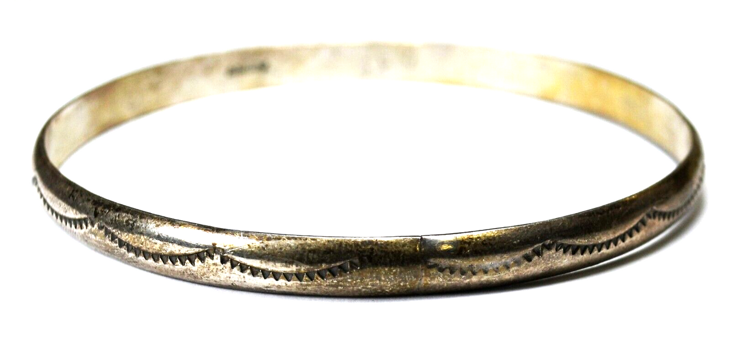 Sterling Silver Vintage Rays Medium Bangle Bracelet 6mm