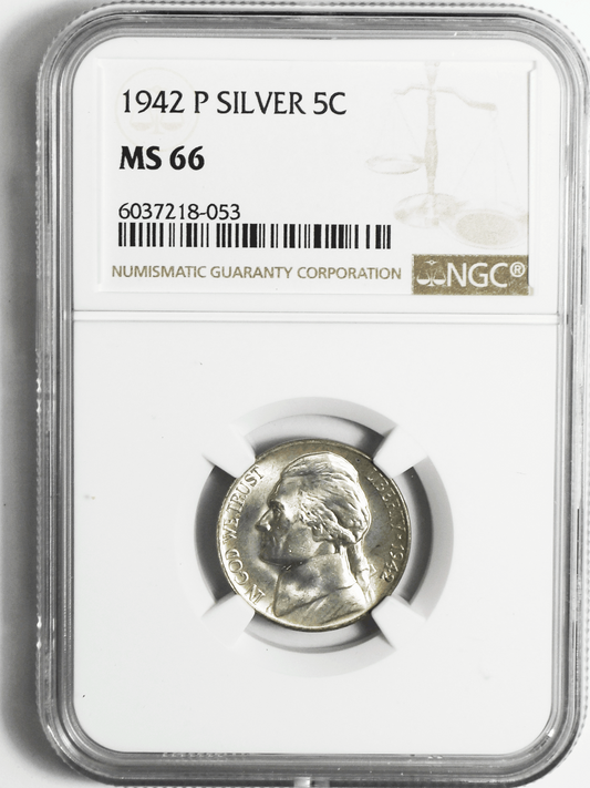 1942 S 5c Jefferson Silver War Time Nickel Five Cents NGC MS66